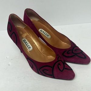 Bally vintage suede heels purple black size 6.5